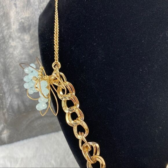 Carol Dauplaise Butterfly Chunky Link Necklace Gold Tone Beaded - Picture 3 of 9